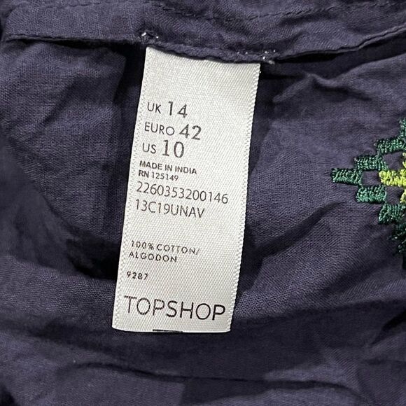 Topshop Lightweight Blue Embroidered Tassel Tank Top Women’s 10 - Picture 2 of 4